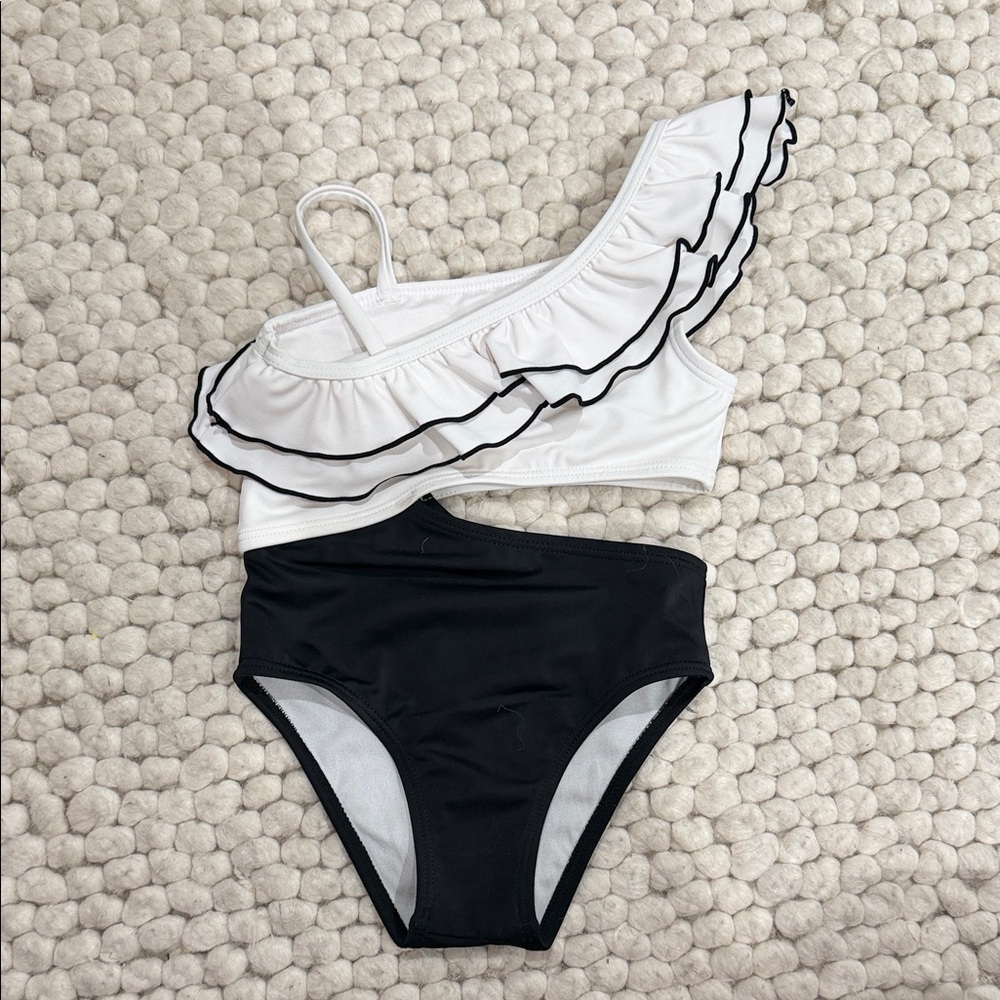Janie and Jack Black & White Ruffle Cut-Out One Piece Swim' Toddler- 2T
